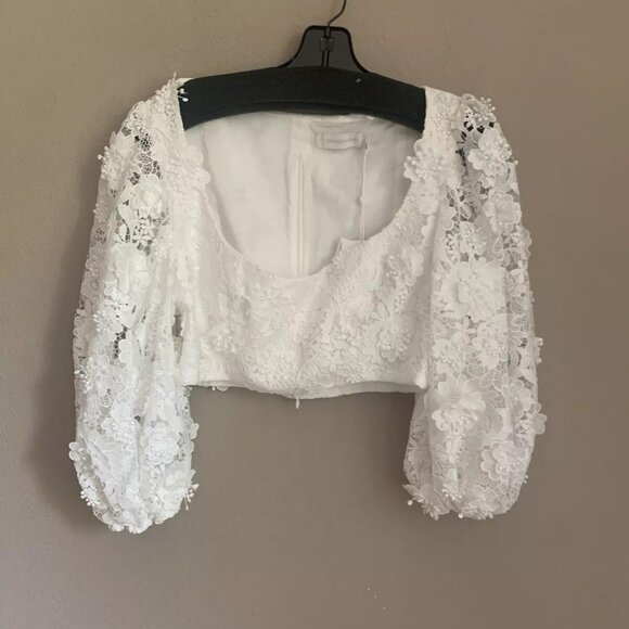 SOLD NWT Authentic ZIMMERMANN Raie Floral Lace Short-Sleeve Crop Top size AU 3 - Picture 1 of 7
